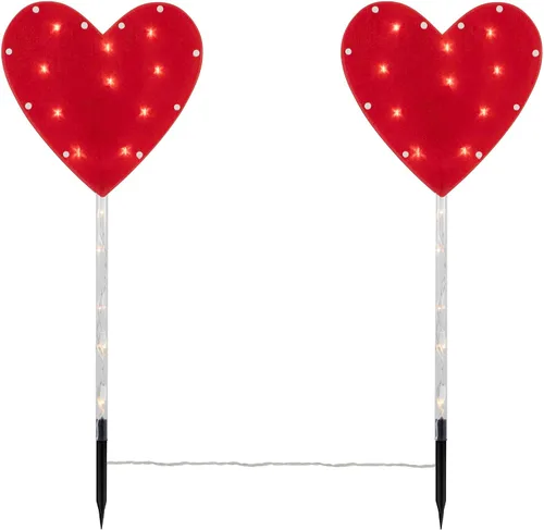 Vista 7 de Marcador de camino para el día de San Valentín, 4 unidades, diseño de corazón rojo, luces transparentes