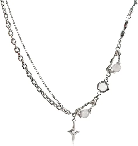 Vista 47 de Y2k - Collar irregular con dije de estrella, piedra de luna, diseño de cadena de moda, joyería de plata picante para mujer