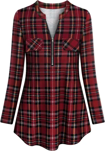 Vista 2 de Tanst Sky - Blusas de túnica con cuello en V con cremallera de manga larga para mujer