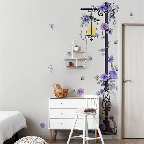 Vista 2 de Streetlight - Adhesivo de pared grande de 37.8 x 78.7 pulgadas, diseño floral de sacinora Streetlight, vinilo extraíble para sala de estar
