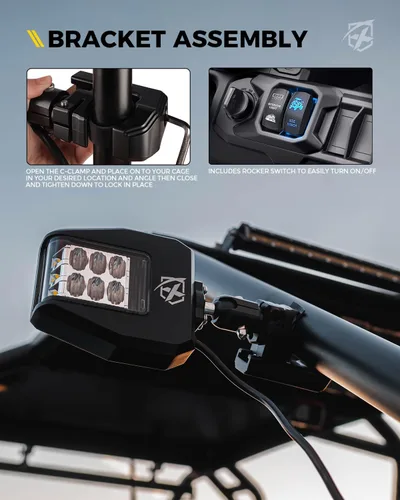 Vista 7 de Xprite UTV Espejos Laterales de Aluminio con Focos LED Lente Transparente Compatible con Barra de Jaula Antivuelco de 1.75"-2" para Pioneer Polaris