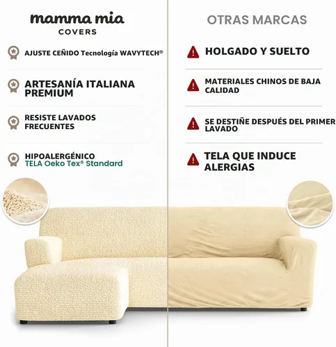 Vista 8 de PAULATO BY GA.I.CO. Funda para sofá seccional - Funda para sofá chaise en forma de L - Fundas lavables para sofá de esquina - Funda elástica de Crema