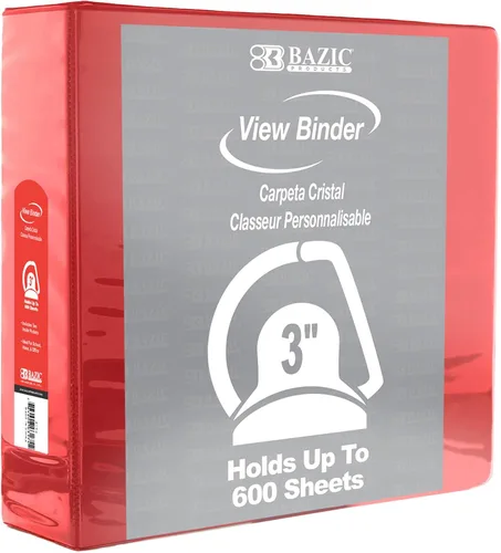 Vista 3 de BAZIC Products Carpeta de 3 anillos de 3 pulgadas, organizador de anillos en D inclinados, color negro, capacidad para 600 hojas de papel