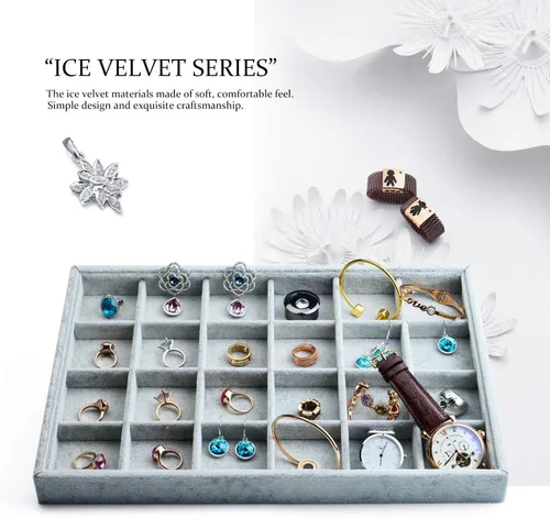 Vista 7 de Oirlv - Bandejas de terciopelo apilables para joyas organizador de joyas bandejas de almacenamiento