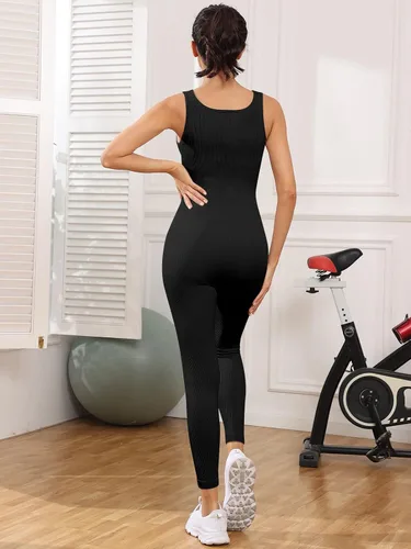Vista 4 de AUTOMET Overol sin mangas de una pieza acanalado para mujer, para yoga, entrenamiento, para hacer ejercicio
