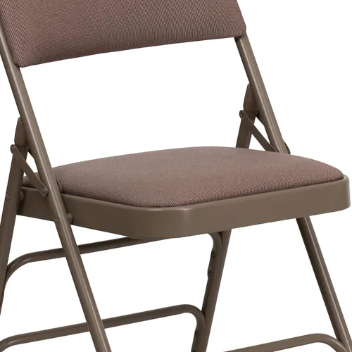 Vista 9 de EMMA + OLIVER Paquete de 2 sillas plegables de metal de tela beige curvada con triple refuerzo Triple Braced, Double-Hinged, Fabric Upholstery