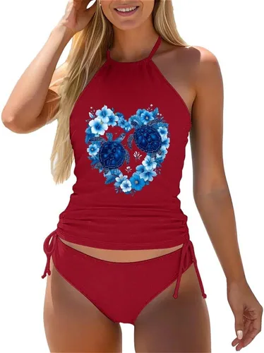 Vista 65 de Omichic Trajes de baño tankini para mujer, de dos piezas, blusa tipo tankini modesta con parte inferior de bikini Negro