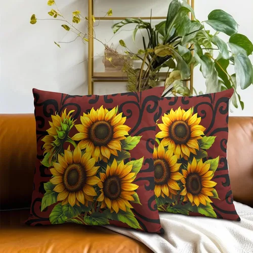 Vista 8 de Giwawa Juego de 2 fundas de almohada decorativas con diseño floral de girasol de 16 x 16 pulgadas, fundas de cojín decorativas para el hogar, sofá