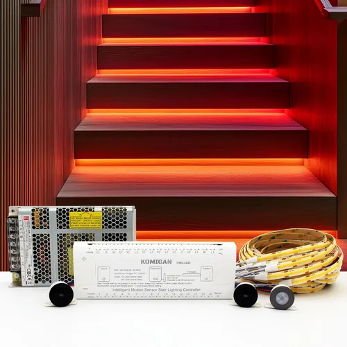 Vista 9 de Kit de iluminación LED para escaleras con sensor de movimiento inteligente KMG-3233, tira de luz LED cortable de 40" para luces de escalera LED