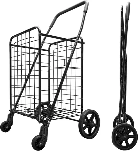 Vista 5 de Carrito de compras plegable con ruedas de 360 grados negro (cesta individual)
