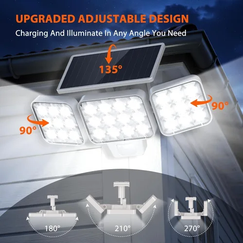 Vista 2 de WdtPro Luces Solares para Exteriores con Sensor de Movimiento, Luces de Inundación Solares Brillantes de 3500LM para Exteriores, Panel de Vidrio