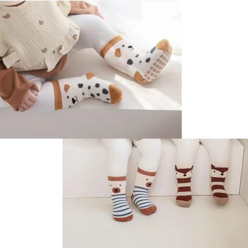 Vista 2 de Exegawe Baby Non Slip Socks Winter 5 Pairs Kid Thick Warm Crew Socks with Grips