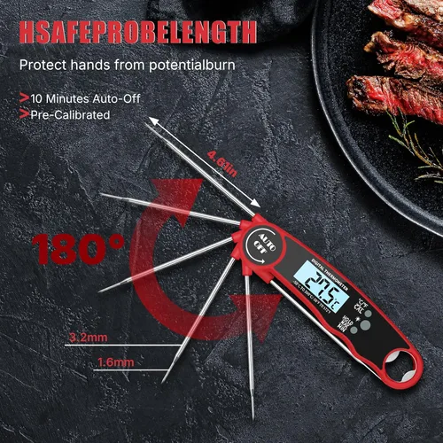 Vista 3 de Termómetro digital de carne para parrilla, termómetro digital de lectura instantánea para alimentos, sonda de cocción impermeable, pantalla LCD