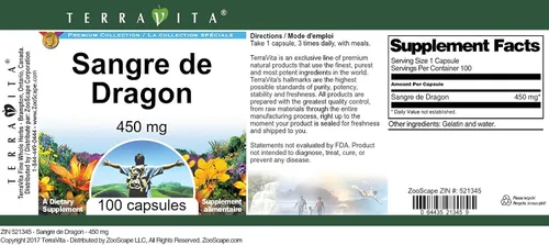 Vista 4 de Sangre de Dragón - 450 mg (100 Cápsulas, ZIN: 521345)