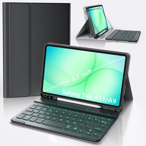 Vista 11 de Funda de teclado retroiluminada para Samsung Galaxy Tab A7 Lite de 8.7 pulgadas 2021, para A7 Lite SM-T220/T225/T227, funda de teclado Bluetooth