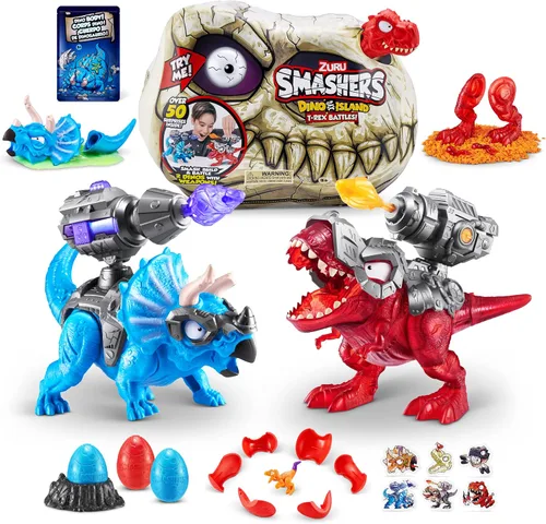 Vista 9 de ZURU SMASHERS Isla de Dinosaurios T-Rex Batallas (Versión Negra) de ZURU 50+ Sorpresas Dinosaurio Coleccionable para Niños T-Rex Triceratops Slime