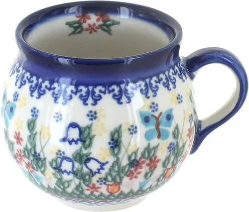 Vista 9 de Blue Rose Polish Pottery - Yellow Alyssa Bubble Mug - 14 oz - Unique Shape Mug for Coffee & Tea