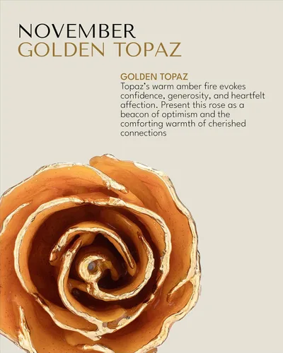 Vista 2 de Forever Rose Bañada a mano en oro de 24 quilates, piedra natal de noviembre inspirada en topacio dorado con destellos, rosa real en caja de regalo