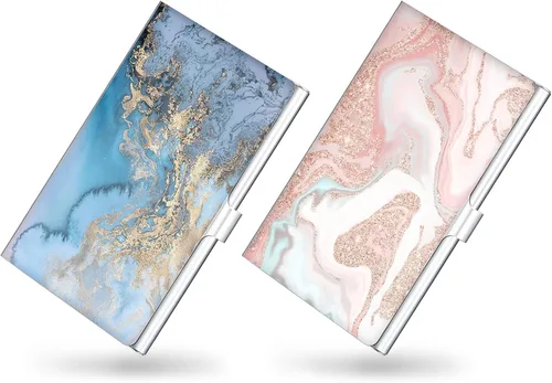Vista 23 de Paquete de 2 soportes para tarjetas de visita, estuche para tarjetas de visita de color para hombres y mujeres, organizador ultradelgado de metal