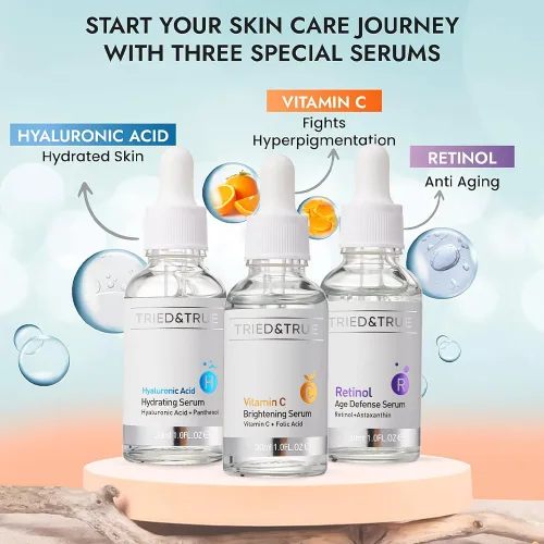 Vista 2 de The Ageless Beauty Kit - Suero de retinol, suero de vitamina C y suero de ácido hialurónico, iluminador de la piel, antienvejecimiento, kit