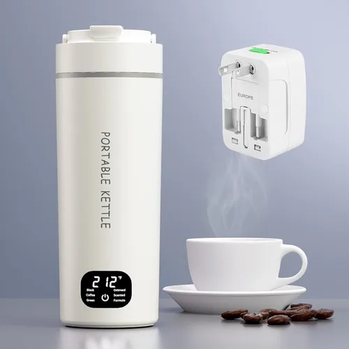 Vista 11 de Hervidor eléctrico portátil de doble voltaje, agua caliente de viaje para té, café, 6 controles de temperatura y pantalla LCD, acero inoxidable 304