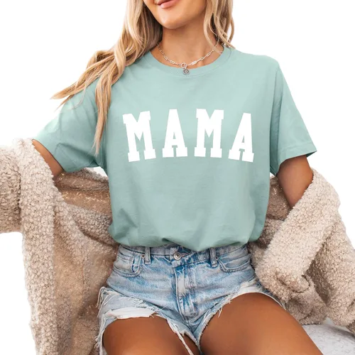 Vista 8 de Verita Culture Mom and Dad Shirts Women Mama Letter Printed T-Shirt Mama Graphic Tee Casual Short Sleeve Tops Tee White