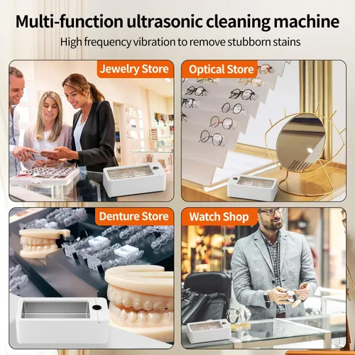 Vista 6 de Máquina limpiadora ultrasónica portátil – Limpiador de joyas de 50 KHz Máquina ultrasónica con 3 modos de temporizador, limpiador ultrasónico