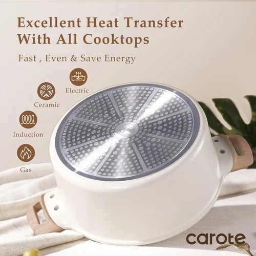 Vista 13 de CAROTE Olla antiadherente con tapa, granito blanco de 8 cuartos de galón