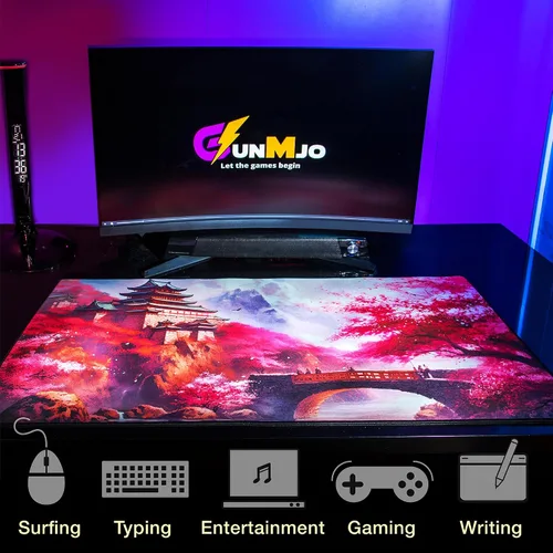 Vista 5 de GUNMJO Cherry Blossom - Alfombrilla de mouse extendida para juegos, superficie ultra suave para control de mouse con precisión de píxeles, costuras
