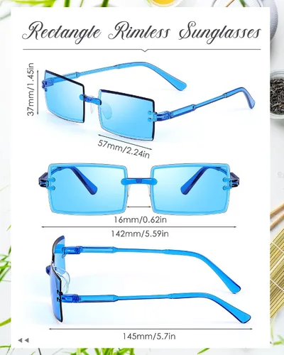 Vista 2 de Hoteam 24 pares de lentes de sol rectangulares sin montura a granel para hombres y mujeres, gafas cuadradas vintage transparentes tintadas