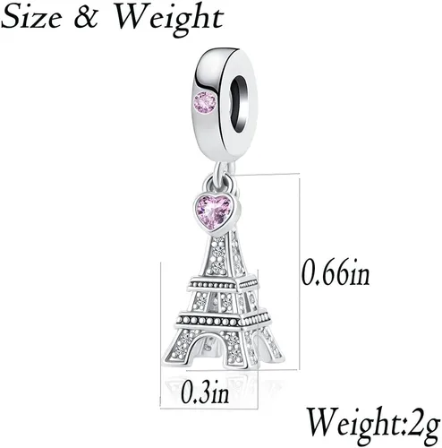 Vista 2 de NanMuc Abalorios para pasaporte de la Torre Eiffel para vacaciones, con diseño de globo de avión, taza de café, maleta, compatible con pulsera