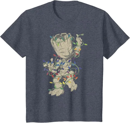 Vista 14 de Marvel Camiseta de luces navideñas Guardians Of The Galaxy Groot, Negro, S