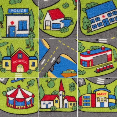 Vista 5 de Alfombra grande para niños de 52 x 32 pulgadas con parte trasera antideslizante, alfombra de juego de la vida urbana para jugar con juguete
