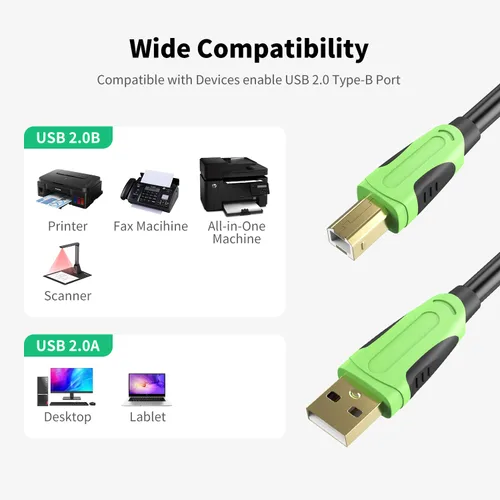 Vista 3 de XXONE Cable USB de 30 pies, tipo A-macho a macho B, chapado en oro para impresora/escáner