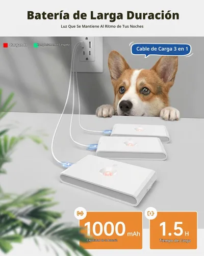 Vista 5 de wowatt Luz de escalera recargable con sensor de movimiento, luces de noche blancas con montaje magnético, luces de escalera regulables para Blanco