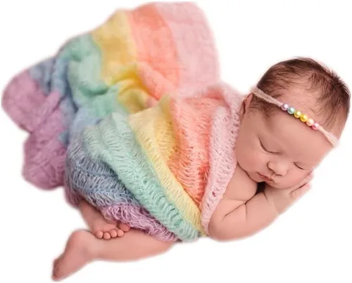 Vista 7 de Coberllus Accesorios de fotografía para bebé recién nacido, manta de mohair para niño y niña, arco iris, larga ondulación, para sesión de fotos