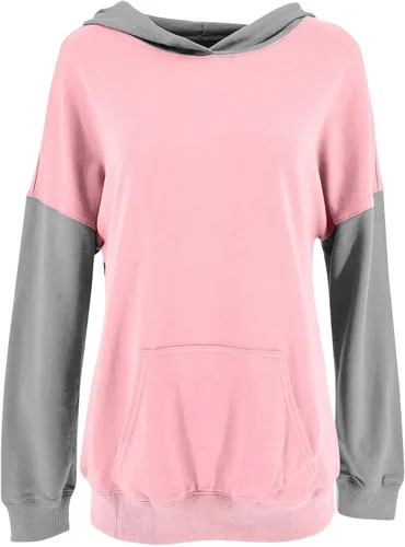 Vista 2 de Sudaderas con capucha para mujer, de gran tamaño, manga larga, con botones, cuello en V, estampado de letras, versátil sudadera de ocio con bolsillo