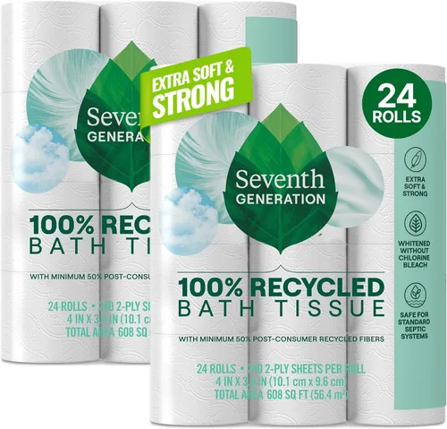 Vista 15 de Seventh Generation Papel higiénico, 100494_4pk, 1, 4 240 Sheets Per Roll, Extra Soft & Strong for Home & RV, Whitened without Chlorine Bleach, No