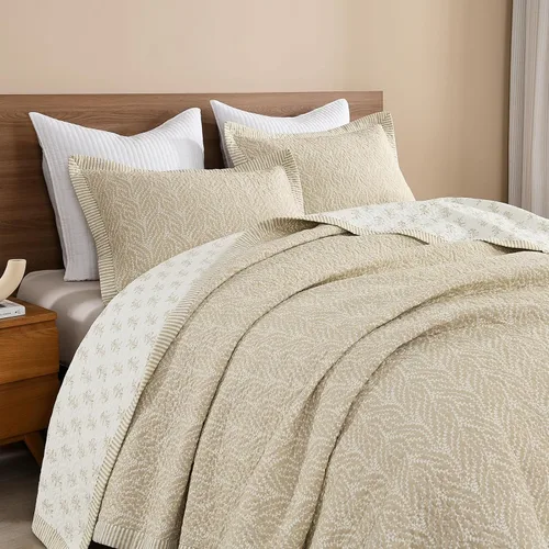 Vista 15 de SahSahCasa - Juego de cama con edredón tamaño queen, 100% algodón, con colcha, patrón botánico, color sólido, elegante, edredón acolchado ligero
