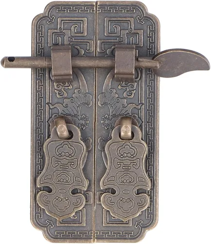 Vista 4 de Placa de latón antiguo para puerta con diseño de murciélago auspicioso placa frontal de estilo chino para decoración de muebles de gabinete