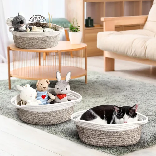 Vista 4 de Paquete de 2 cestas pequeñas tejidas con bolsas de regalo y cintas, caja de cofre de regalo decorativa vacía, linda cesta de regalo para bebé