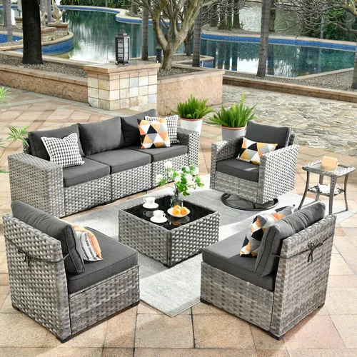 Vista 64 de HOOOWOOO Outdoor Patio Sectional Furniture Sofa Set with Widened Armrest,6 Piece Small Modern Wicker Couch,Modular L Shaped Conversation Seating Set