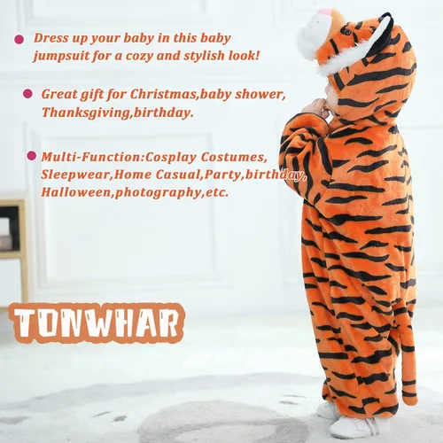 Vista 5 de TONWHAR Disfraz unisex de animal para bebé, mameluco con capucha de invierno para niños y niños pequeños