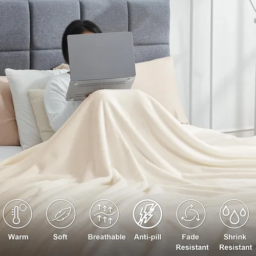 Vista 9 de Hansleep Manta de forro polar para sofá beige, súper suave manta de franela esponjosa y acogedora para todas las estaciones, beige, manta de 50x60