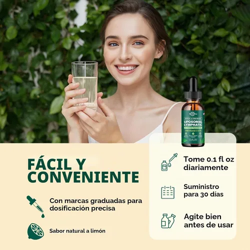 Vista 6 de Gotas líquidas de drenaje linfático liposomal, suplemento de apoyo linfático con raíz de diente de león, cuchillas, equinácea, caléndula