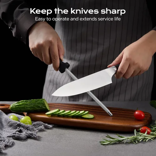 Vista 4 de Juego de 14 piezas de cuchillos con bloque de madera de roble, juego de cuchillos de cocina de acero inoxidable de alto carbono con cuchillo
