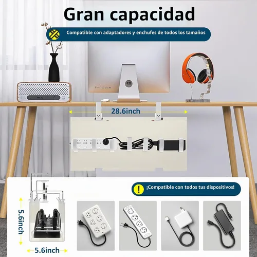 Vista 2 de Bandeja de organización de cables debajo del escritorio, gestión de cables debajo del escritorio, montaje de abrazadera/tornillo, organización
