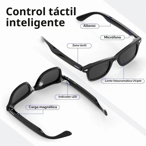 Vista 6 de Lentes inteligentes, lentes de sol polarizados con altavoz Bluetooth 5.4 de oído abierto, protección UV atlético/exterior y compatible con asistente