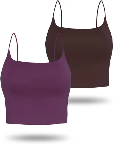 Vista 97 de Amilia - Camiseta básica de tirantes delgados para mujer (doble capa)