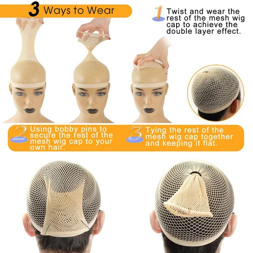 Vista 3 de BEEOS Gorra de malla extra grande para cabello largo con extremos abiertos, 3 piezas de alta elasticidad de red de pelo desnudo para mujer